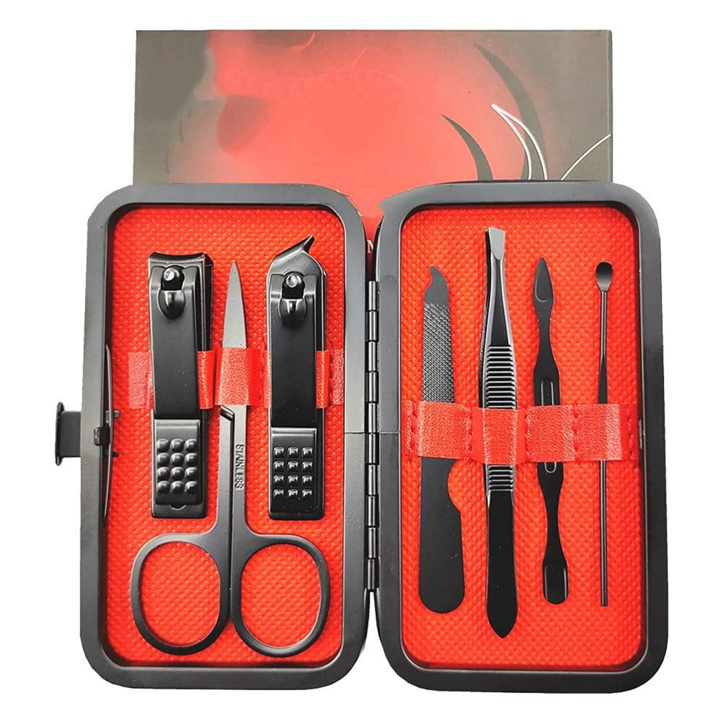 7pcs Manicure set, Nail Clippers Kit, Stainless Steel Manicure Kit, Nail Clipping Tools Portable Travel Grooming Kit, The Best Gift with Luxurious Case (Black-7)