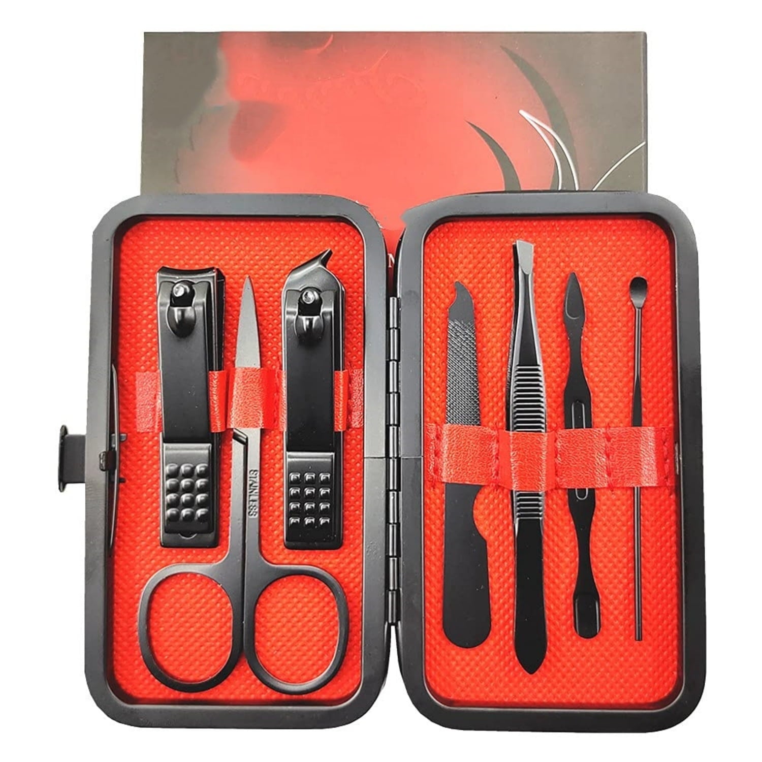 7pcs Manicure set, Nail Clippers Kit, Stainless Steel Manicure Kit, Nail Clipping Tools Portable Travel Grooming Kit, The Best Gift with Luxurious Case (Black-7)