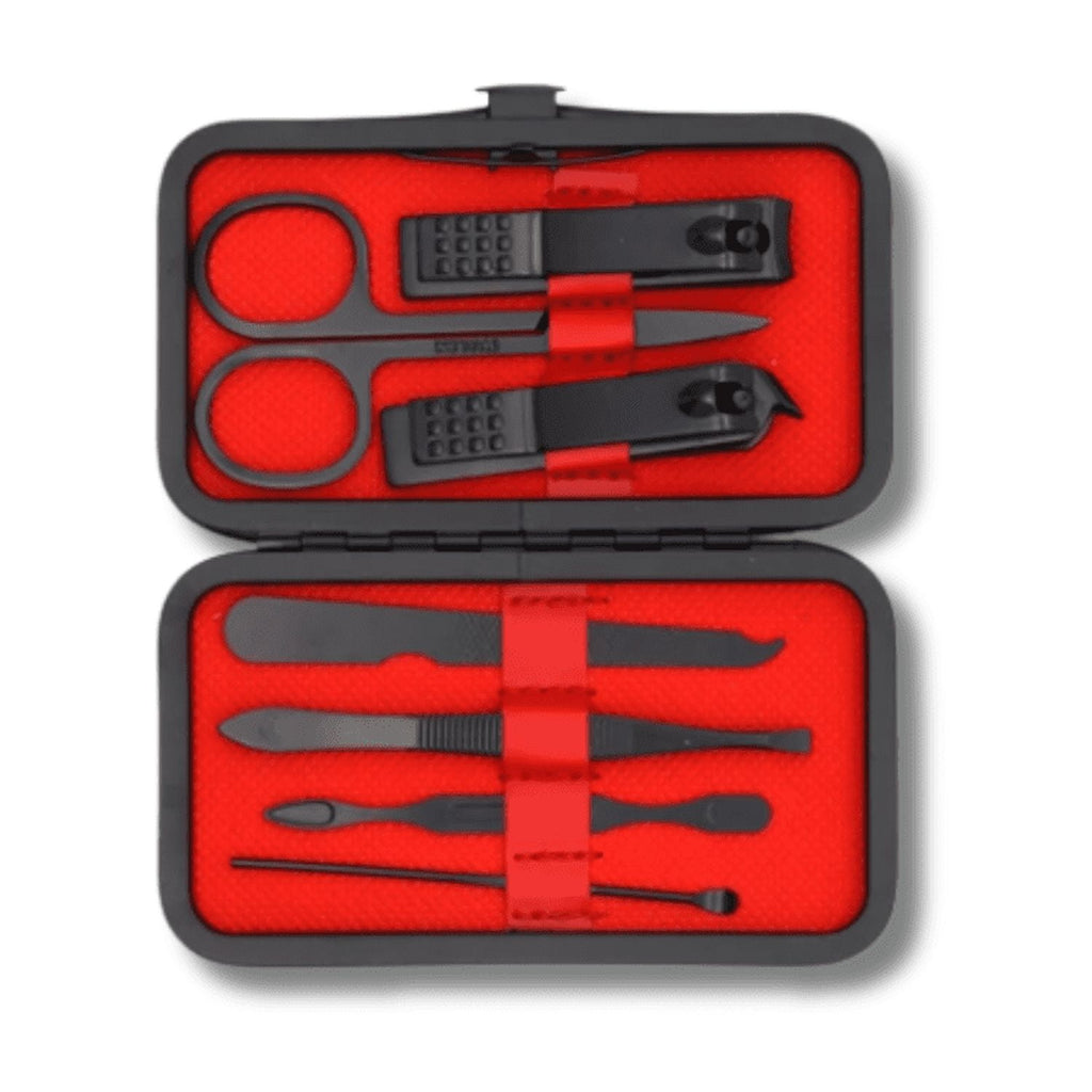 7-Piece Black Stainless Steel Nail Clipper Grooming Set with Case