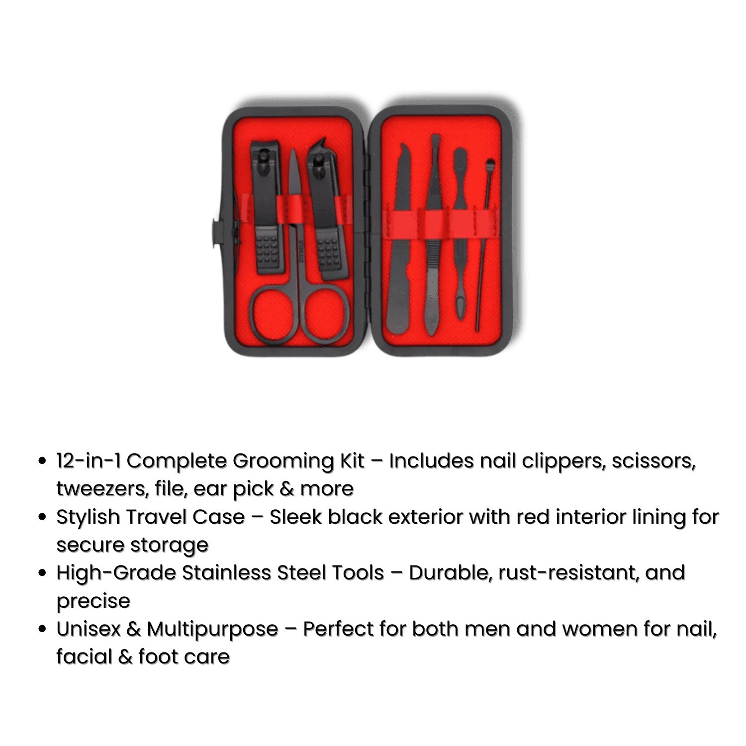 7-Piece Black Stainless Steel Nail Clipper Grooming Set with Case