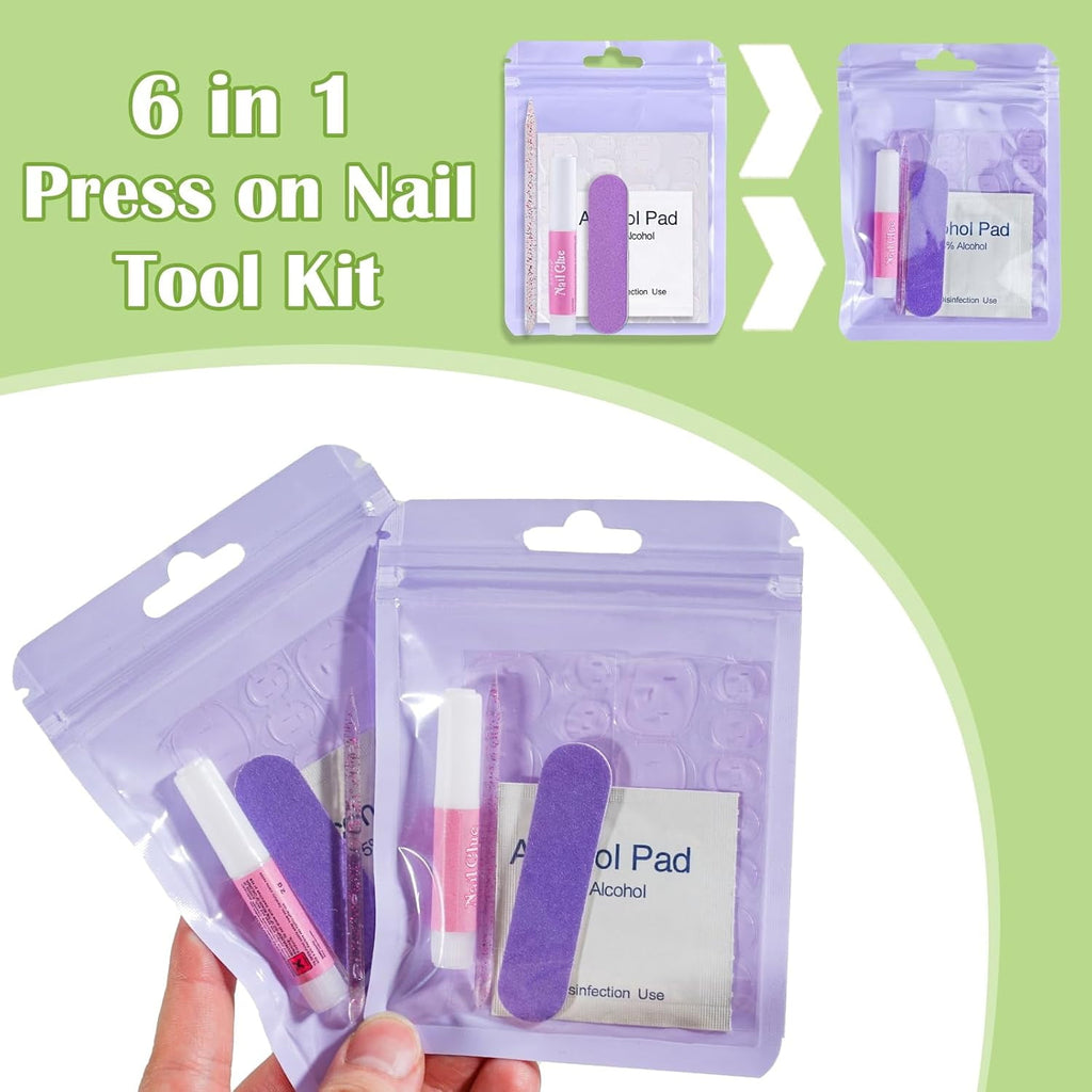 DAR  Press On Nail Tool Kit with Everything, Nail Prep Tool Disposable Manicure Kit with Nail File, Nail Glue, Prep Pads, Adhesive Nail Tabs,Wood Stick, Packaging Ba (20pcs-purple)