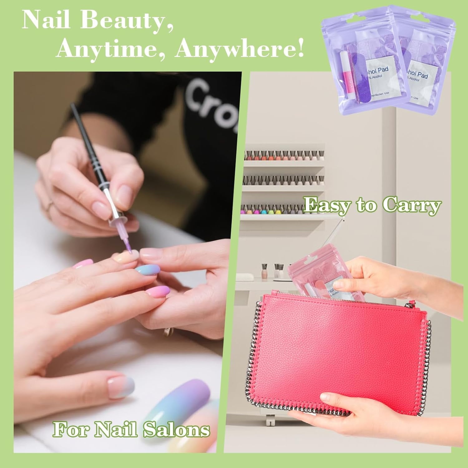 DAR  Press On Nail Tool Kit with Everything, Nail Prep Tool Disposable Manicure Kit with Nail File, Nail Glue, Prep Pads, Adhesive Nail Tabs,Wood Stick, Packaging Ba (20pcs-purple)