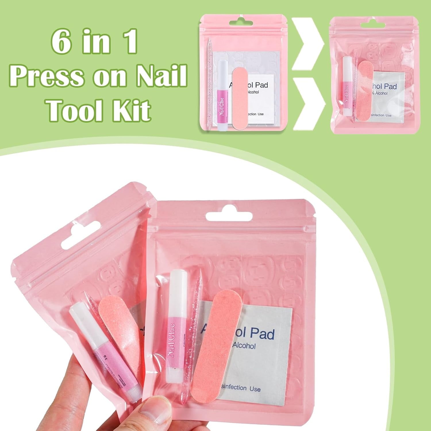 DAR  Press On Nail Tool Kit with Everything, Nail Prep Tool Disposable Manicure Kit with Nail File, Nail Glue, Prep Pads, Adhesive Nail Tabs,Wood Stick, Packaging Ba (20pcs-purple)
