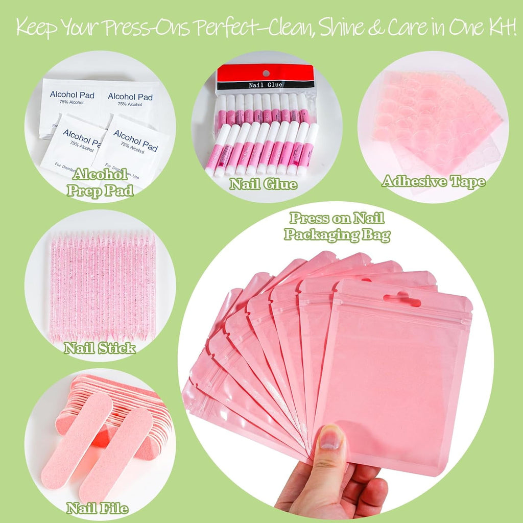 DAR  Press On Nail Tool Kit with Everything, Nail Prep Tool Disposable Manicure Kit with Nail File, Nail Glue, Prep Pads, Adhesive Nail Tabs,Wood Stick, Packaging Ba (20pcs-purple)