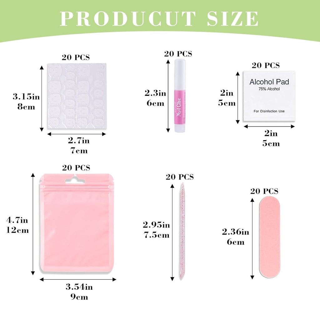 DAR  Press On Nail Tool Kit with Everything, Nail Prep Tool Disposable Manicure Kit with Nail File, Nail Glue, Prep Pads, Adhesive Nail Tabs,Wood Stick, Packaging Ba (20pcs-purple)