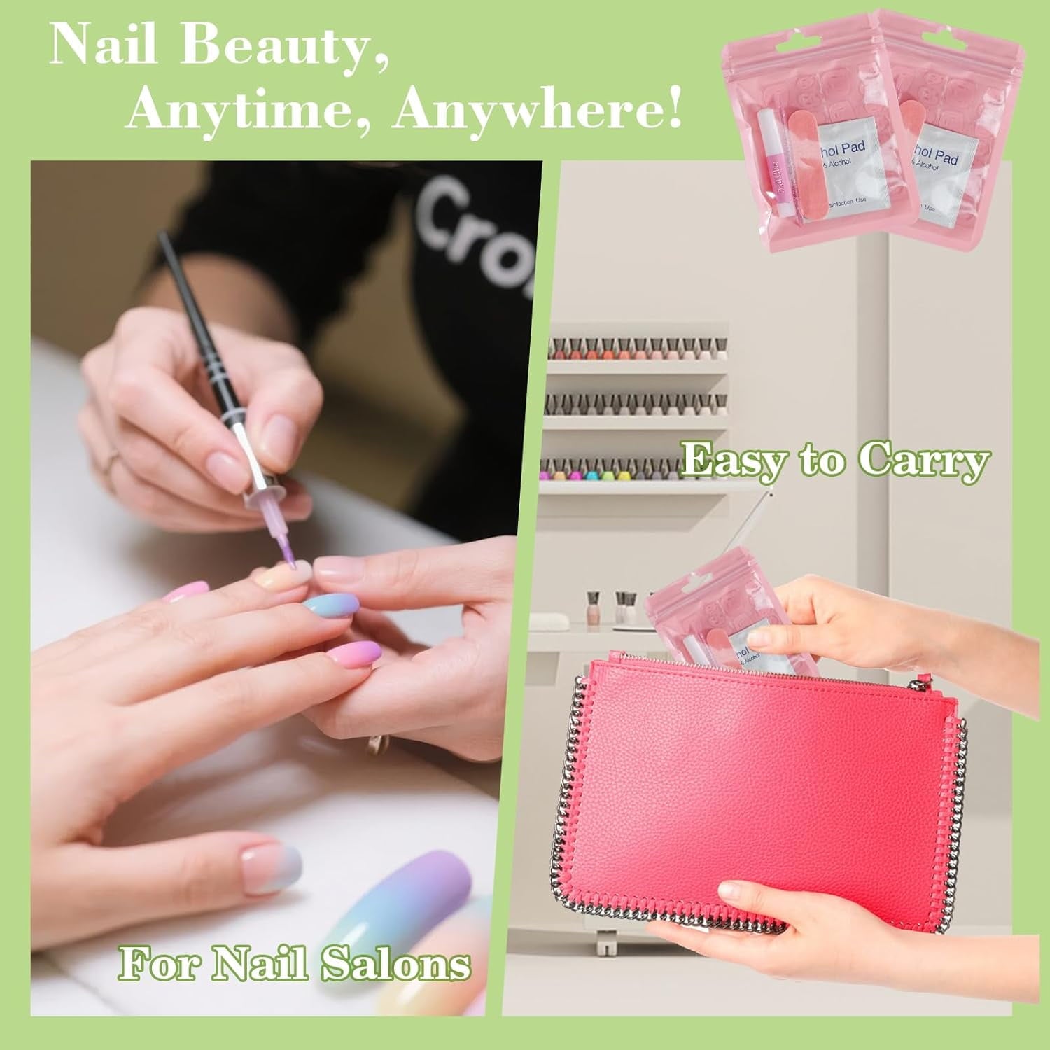 DAR  Press On Nail Tool Kit with Everything, Nail Prep Tool Disposable Manicure Kit with Nail File, Nail Glue, Prep Pads, Adhesive Nail Tabs,Wood Stick, Packaging Ba (20pcs-purple)