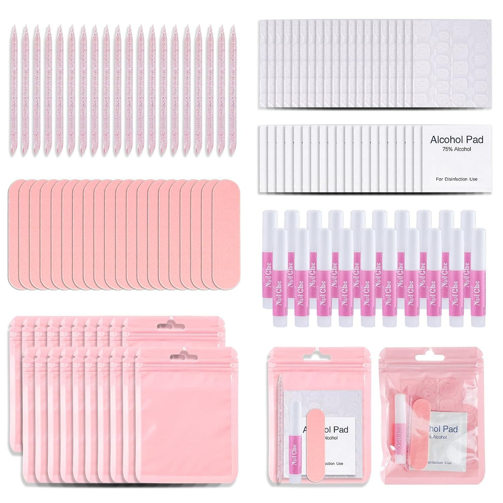 DAR  Press On Nail Tool Kit with Everything, Nail Prep Tool Disposable Manicure Kit with Nail File, Nail Glue, Prep Pads, Adhesive Nail Tabs,Wood Stick, Packaging Ba (20pcs-purple)