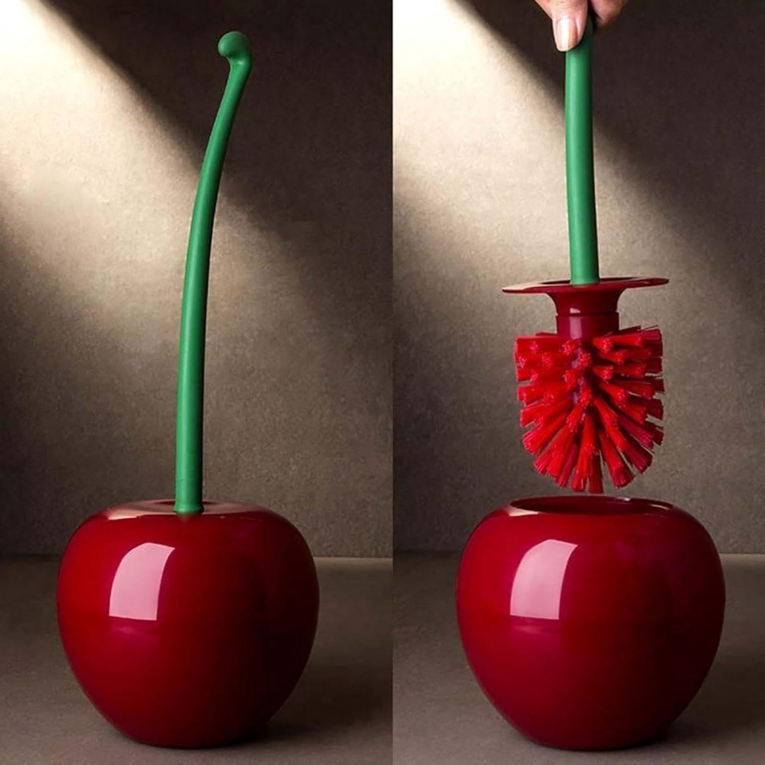 Cherry Toilet Bowl Brush, Cherry Shaped Toilet Brush and Holder Set, F-Ree Standing Toilet Brush, Long Handle Toilet Cleaner Brush for Home Bathroom, Household Bathroom Cleaning Tool