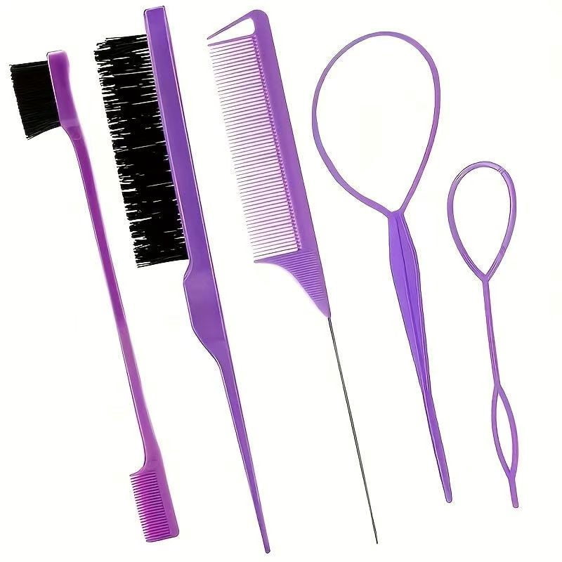 Hair styling comb set: five-piece set, three-piece set, pointed comb, selective dyeing comb, three-row detangling comb, eyebrow brush, fine hair brush, hair pulling needle.