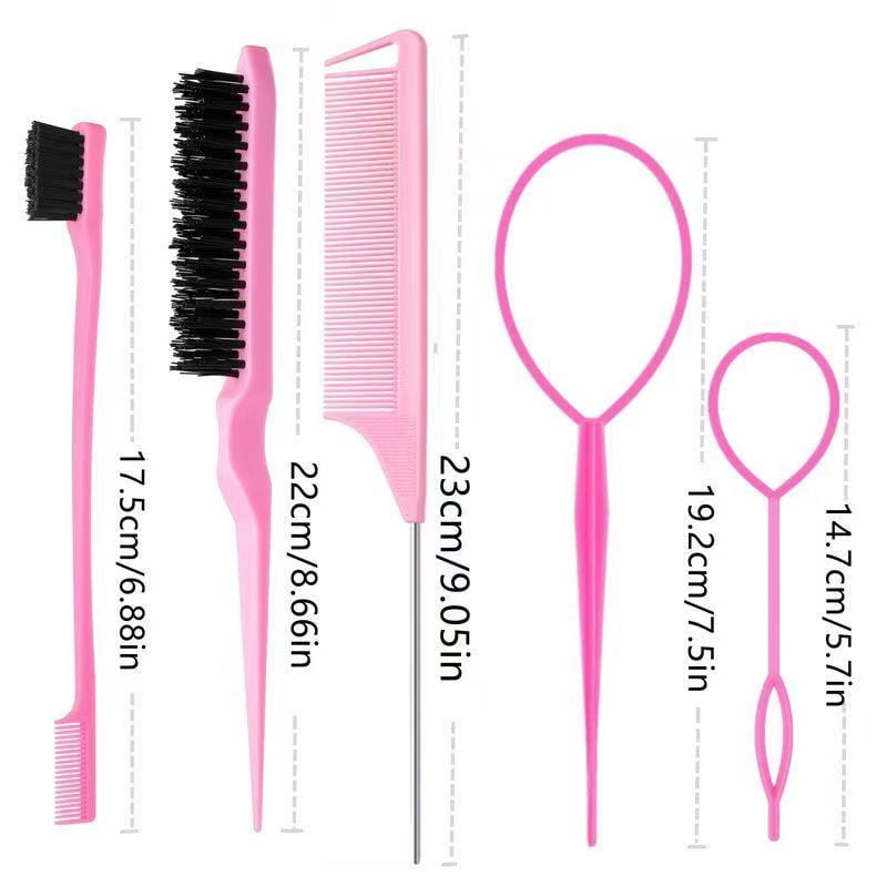 Hair styling comb set: five-piece set, three-piece set, pointed comb, selective dyeing comb, three-row detangling comb, eyebrow brush, fine hair brush, hair pulling needle.