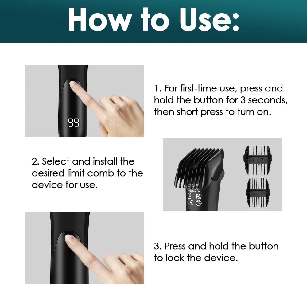 Professional Men's Body Hair Trimmer Kit, LED Digital Display Waterproof Rechargeable Electric Razor for Nose Ear Face Beard Private Parts, Cordless Grooming Tool with Ceramic Blade Type-C Charging