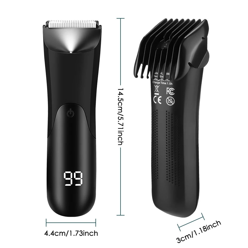 Professional Men's Body Hair Trimmer Kit, LED Digital Display Waterproof Rechargeable Electric Razor for Nose Ear Face Beard Private Parts, Cordless Grooming Tool with Ceramic Blade Type-C Charging