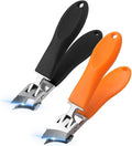 2PCS Wide Jaw Opening Anti-Splash Slanted Nail Clipper, Angled Nail Clippers for Thick Toenails, Curved Toenail Clippers, ingrown toenail Clippers for Women and Men (Black + Orange)