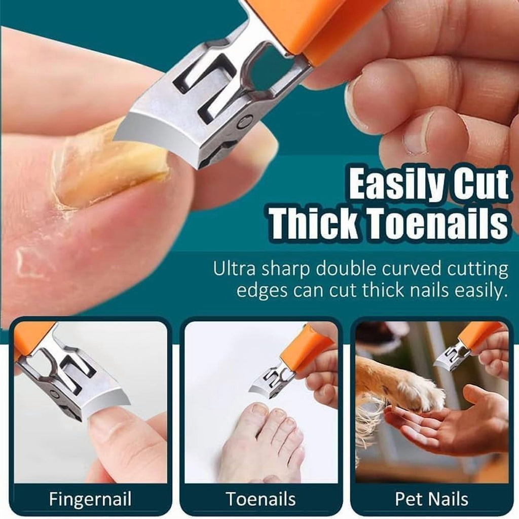 2PCS Wide Jaw Opening Anti-Splash Slanted Nail Clipper, Angled Nail Clippers for Thick Toenails, Curved Toenail Clippers, ingrown toenail Clippers for Women and Men (Black + Orange)