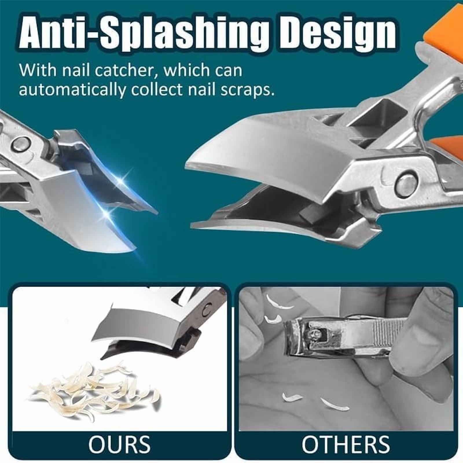 2PCS Wide Jaw Opening Anti-Splash Slanted Nail Clipper, Angled Nail Clippers for Thick Toenails, Curved Toenail Clippers, ingrown toenail Clippers for Women and Men (Black + Orange)