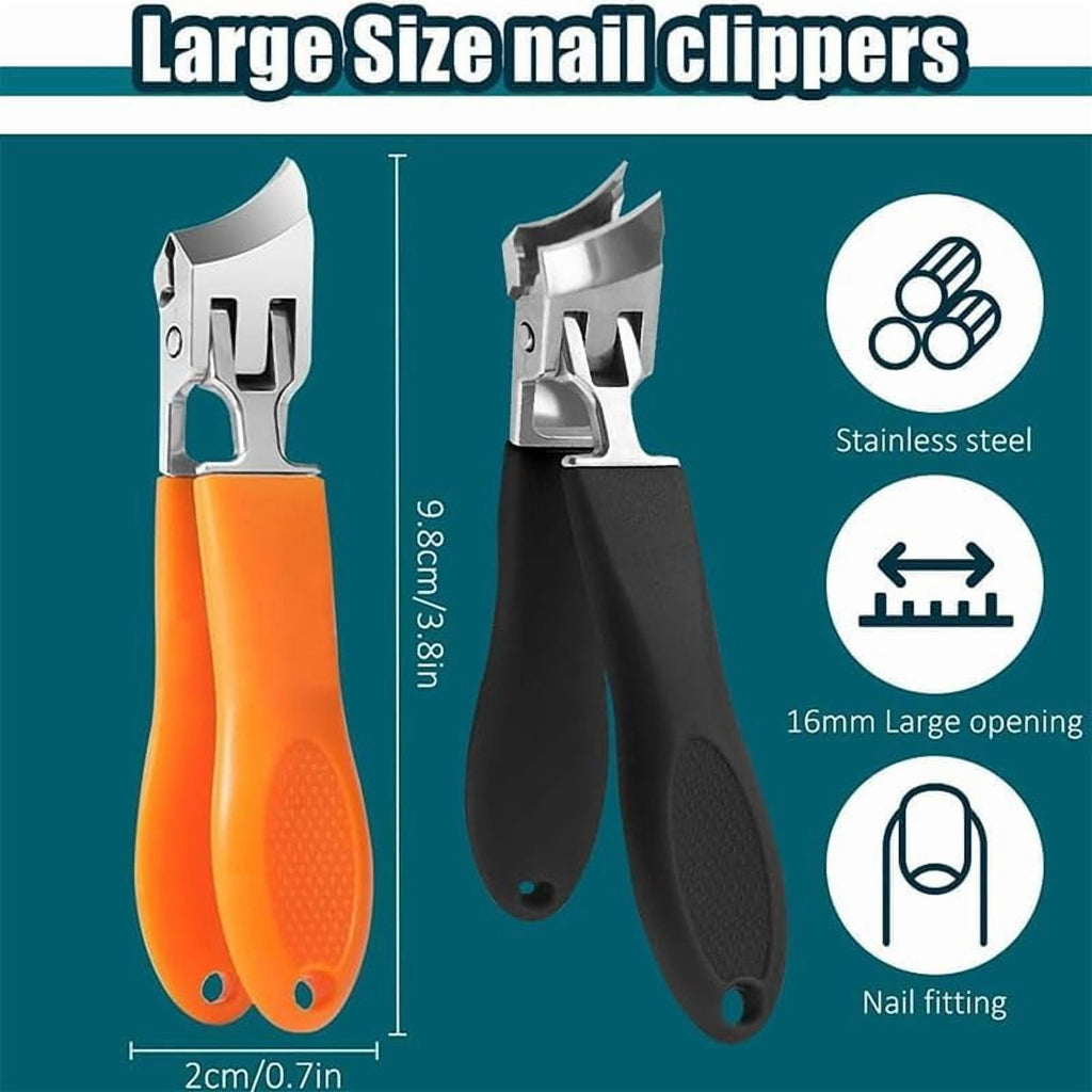 2PCS Wide Jaw Opening Anti-Splash Slanted Nail Clipper, Angled Nail Clippers for Thick Toenails, Curved Toenail Clippers, ingrown toenail Clippers for Women and Men (Black + Orange)