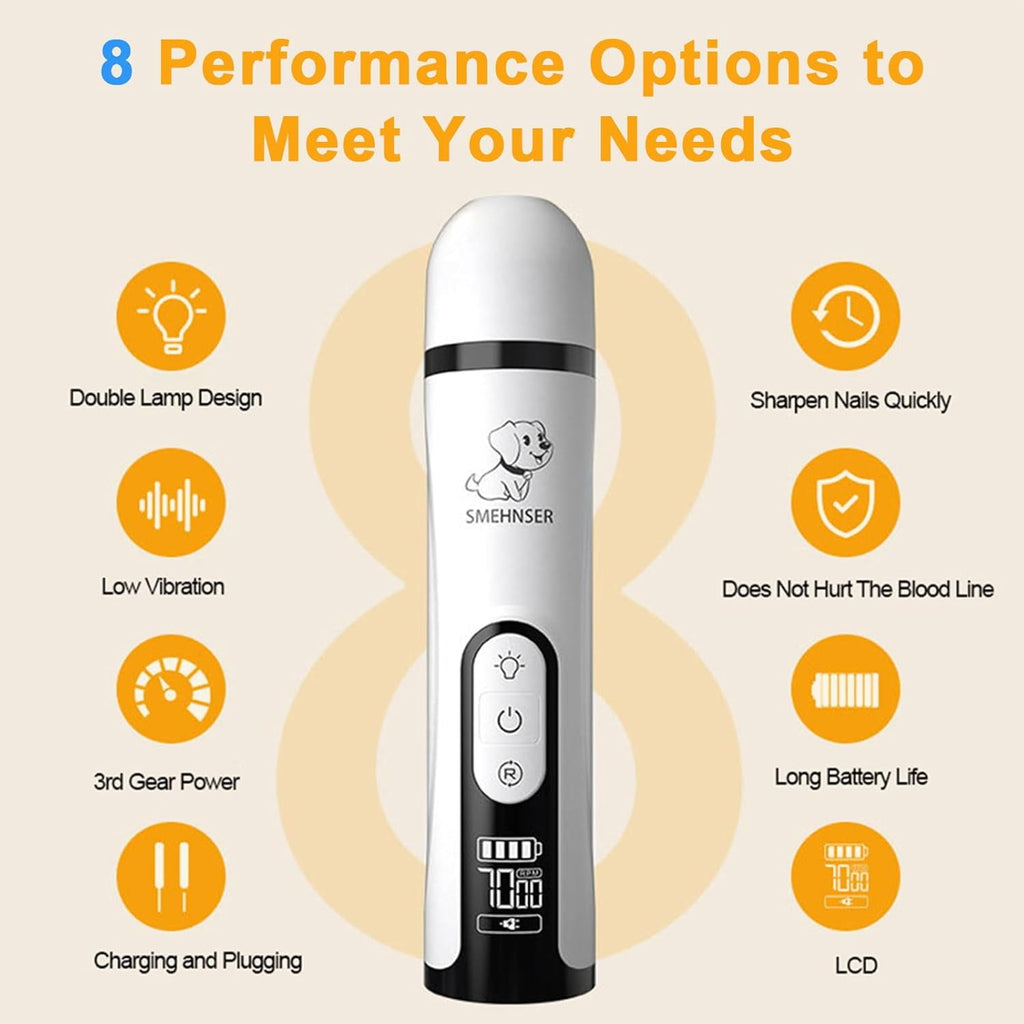 Nail Grinder - 3-Speed Powerful Electric Pet Nail Trimmer,Nail Grinder with 2 LED Light,2000mAh USB Rechargeable &amp; 2 Grinding Wheels