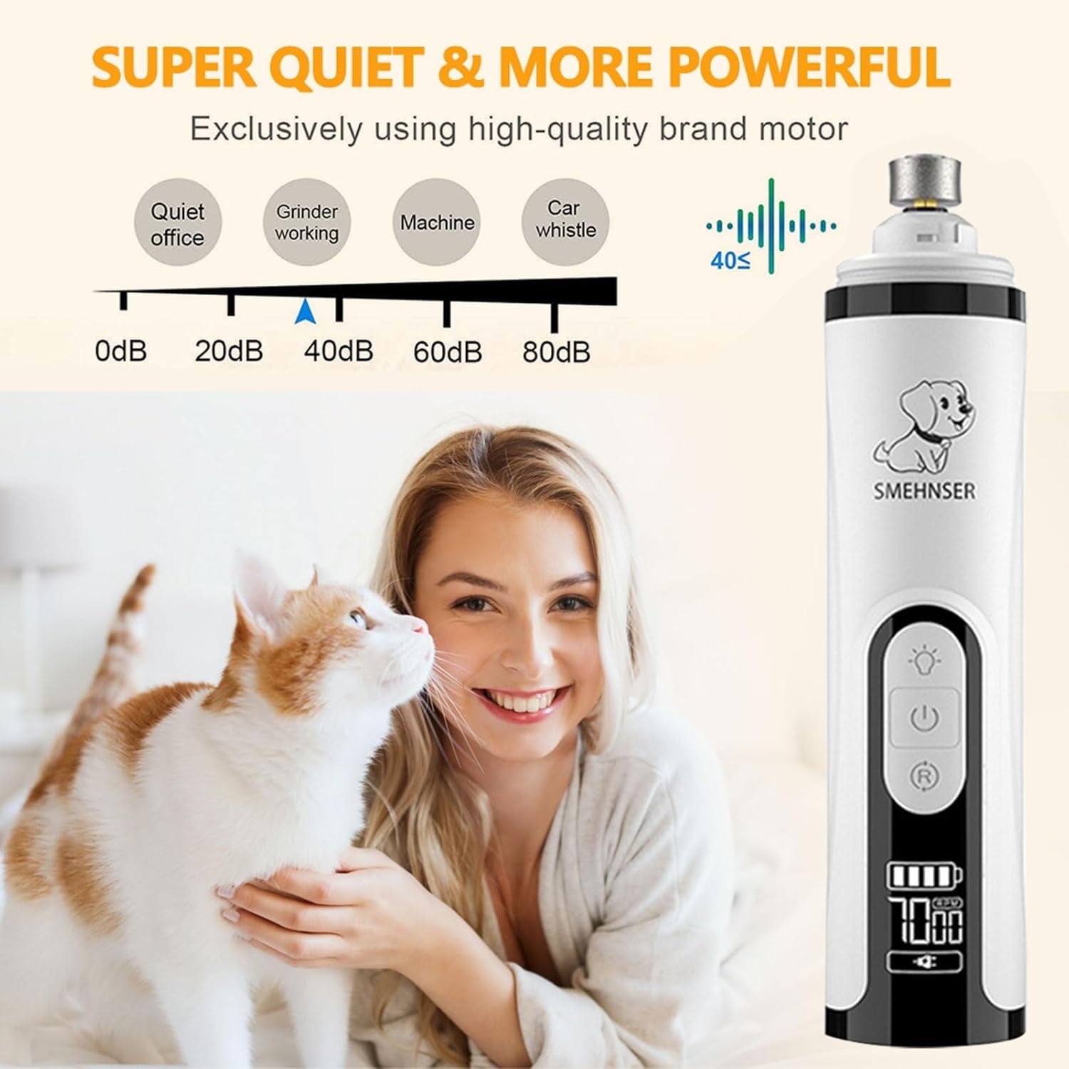 Nail Grinder - 3-Speed Powerful Electric Pet Nail Trimmer,Nail Grinder with 2 LED Light,2000mAh USB Rechargeable &amp; 2 Grinding Wheels