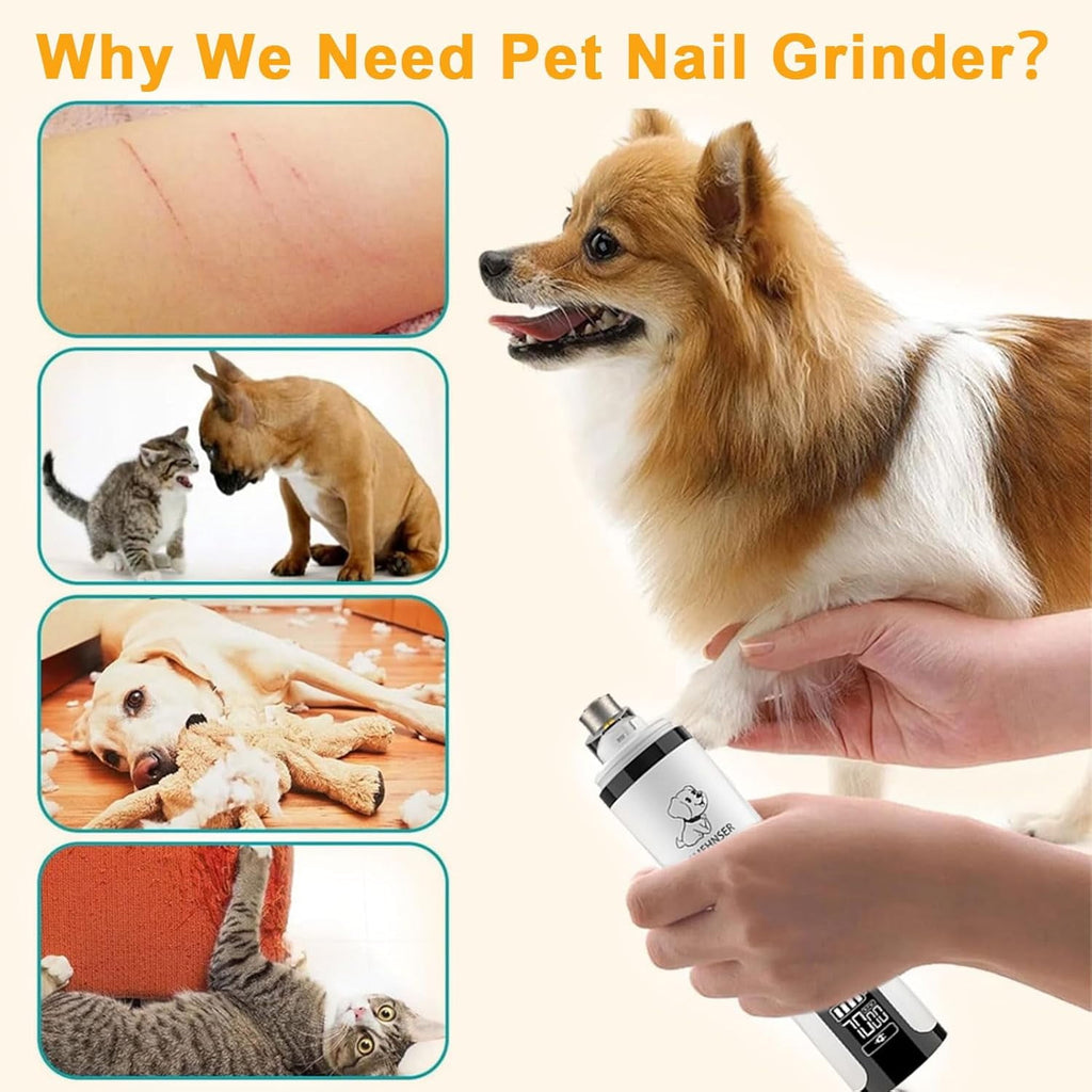 Nail Grinder - 3-Speed Powerful Electric Pet Nail Trimmer,Nail Grinder with 2 LED Light,2000mAh USB Rechargeable &amp; 2 Grinding Wheels