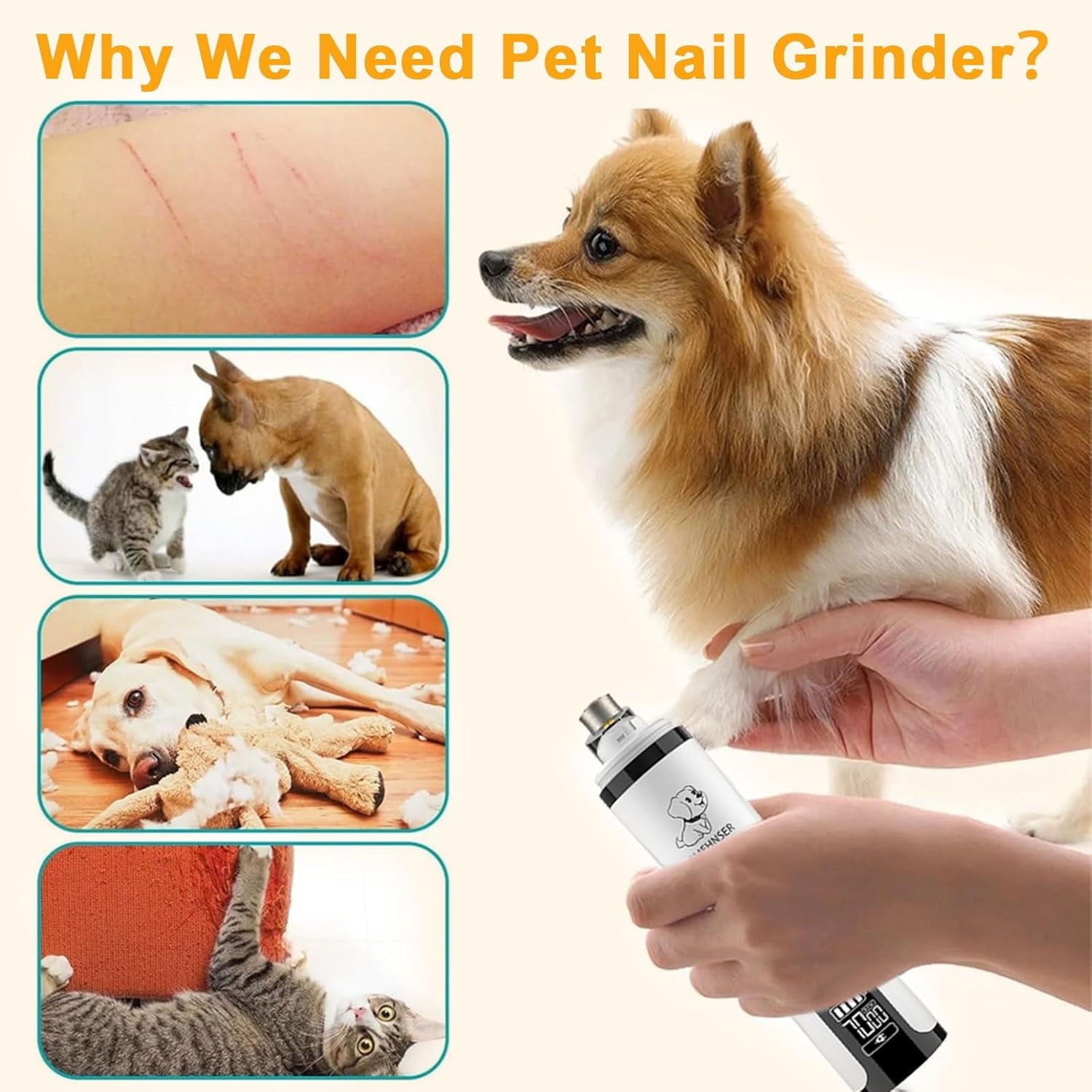 Nail Grinder - 3-Speed Powerful Electric Pet Nail Trimmer,Nail Grinder with 2 LED Light,2000mAh USB Rechargeable &amp; 2 Grinding Wheels
