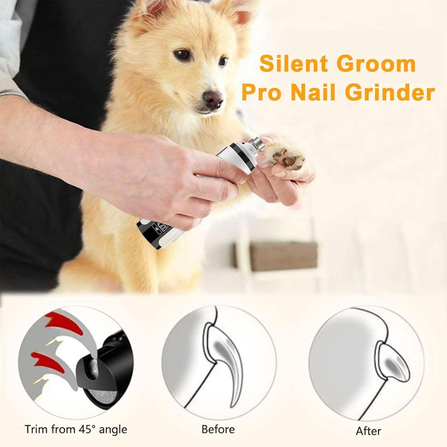 Nail Grinder - 3-Speed Powerful Electric Pet Nail Trimmer,Nail Grinder with 2 LED Light,2000mAh USB Rechargeable &amp; 2 Grinding Wheels