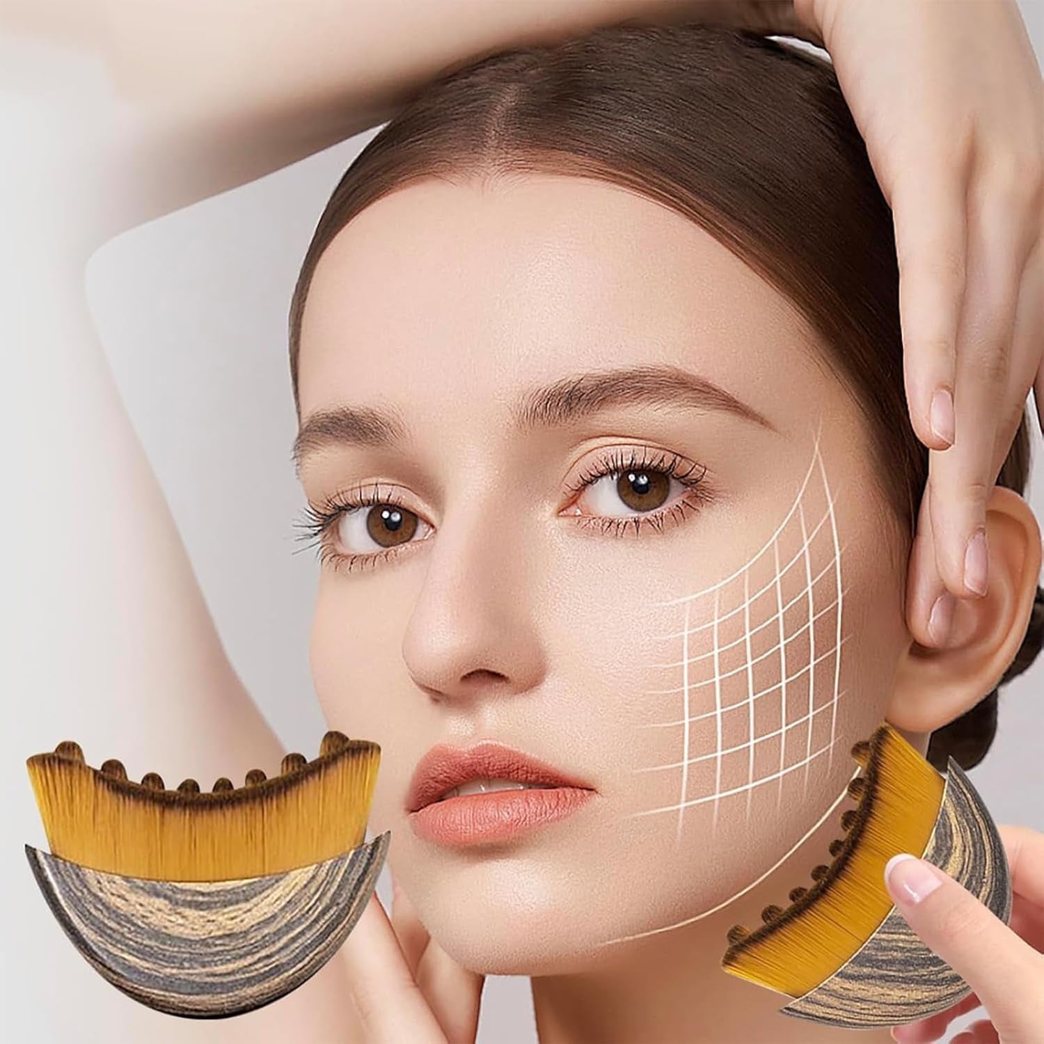 Lymphatic Contour Face Brush, Dry Brushing Face Brush, Lymphatic Drainage for Face, Chin &amp; Jawline Sculpting, Ergonomically Designed to Fit The Skin Precisely and Relieve Fatigue(With case,3PCS)
