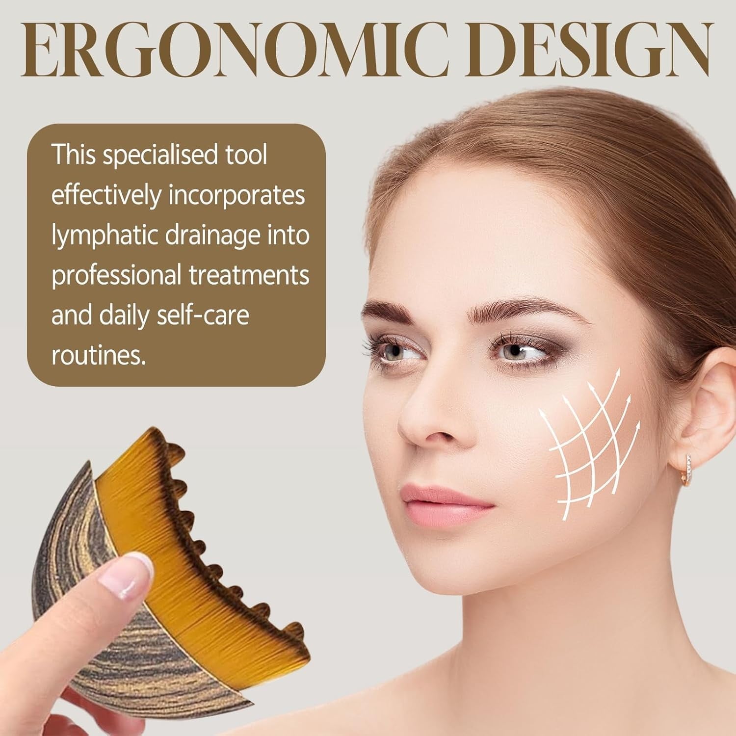 Lymphatic Contour Face Brush, Dry Brushing Face Brush, Lymphatic Drainage for Face, Chin &amp; Jawline Sculpting, Ergonomically Designed to Fit The Skin Precisely and Relieve Fatigue(With case,3PCS)