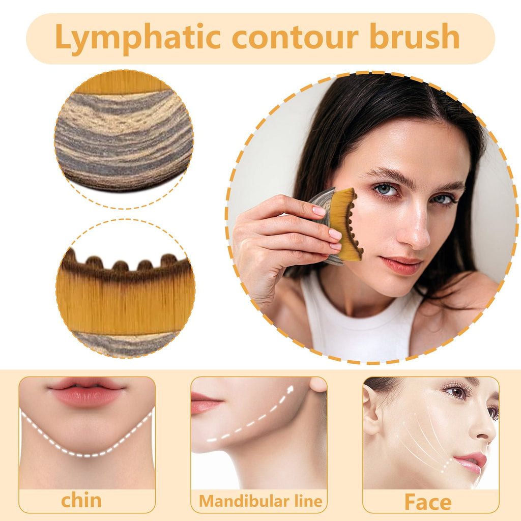 Lymphatic Contour Face Brush, Dry Brushing Face Brush, Lymphatic Drainage for Face, Chin &amp; Jawline Sculpting, Ergonomically Designed to Fit The Skin Precisely and Relieve Fatigue(With case,3PCS)