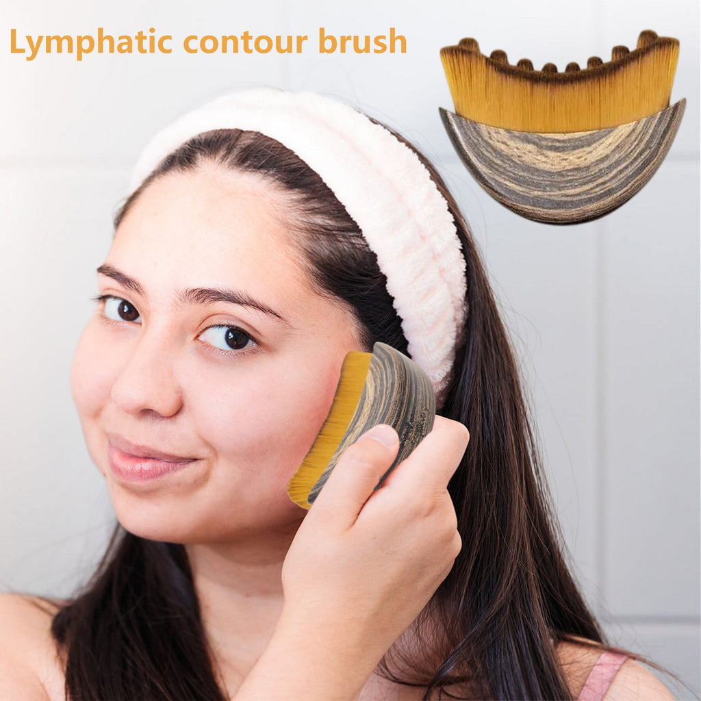 Lymphatic Contour Face Brush, Dry Brushing Face Brush, Lymphatic Drainage for Face, Chin &amp; Jawline Sculpting, Ergonomically Designed to Fit The Skin Precisely and Relieve Fatigue(With case,3PCS)