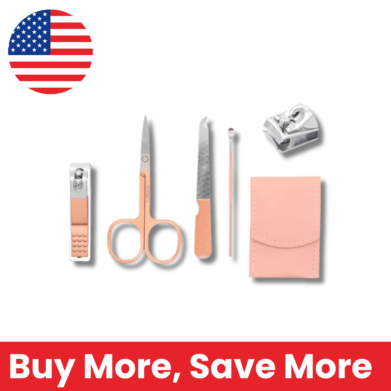 6-Piece Nail Care Grooming Kit with Case – Peach Pink