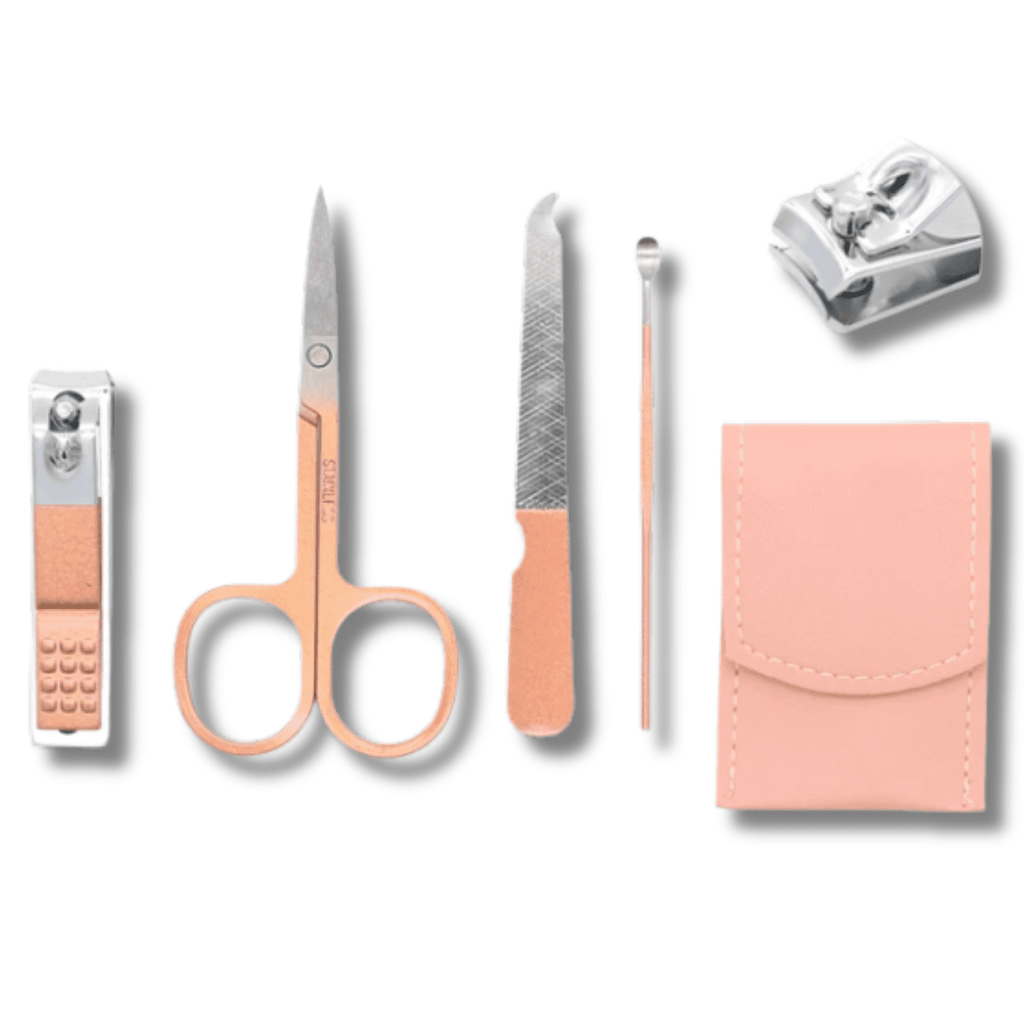 6-Piece Nail Care Grooming Kit with Case – Peach Pink