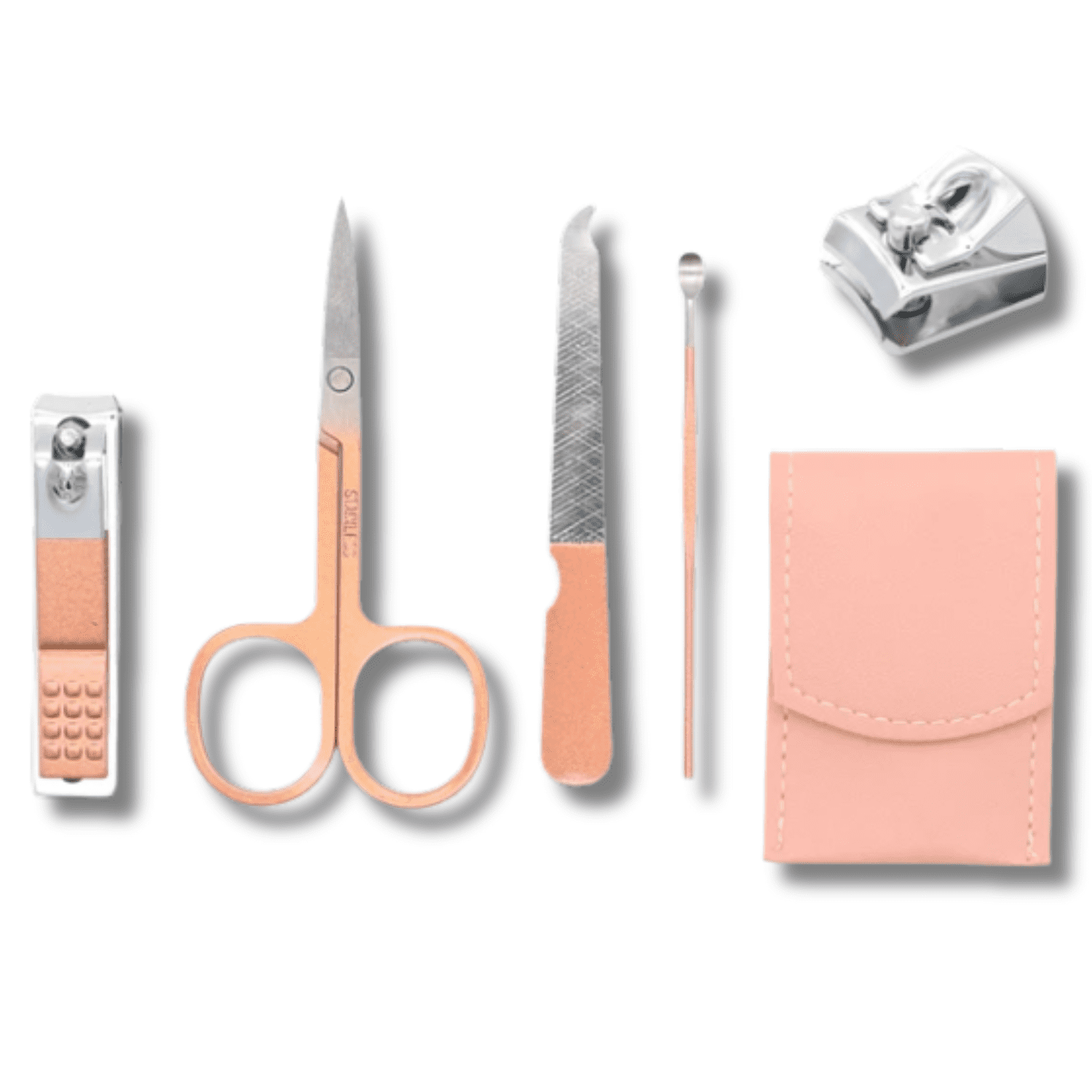 6-Piece Nail Care Grooming Kit with Case – Peach Pink
