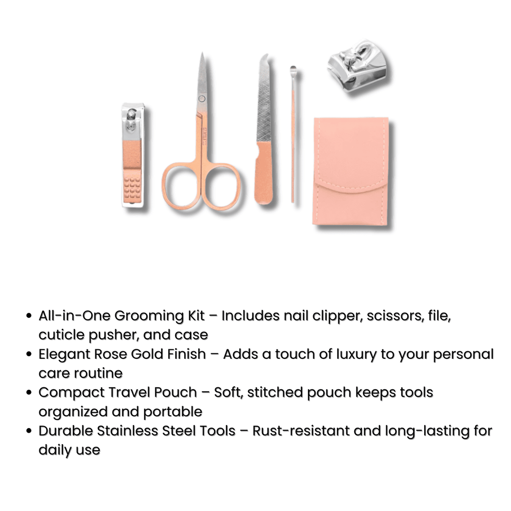 6-Piece Nail Care Grooming Kit with Case – Peach Pink