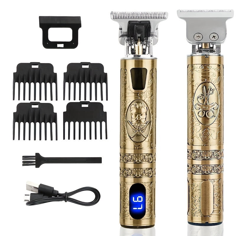 Men’s Beard Trimmer T-Blade Hair Clipper Kit, USB Rechargeable Cordless Hair Cutting Tool with LCD Display &amp; Precision Guide Combs, Waterproof Grooming Kit for Face Beard Nose Hair Men’s Gifts