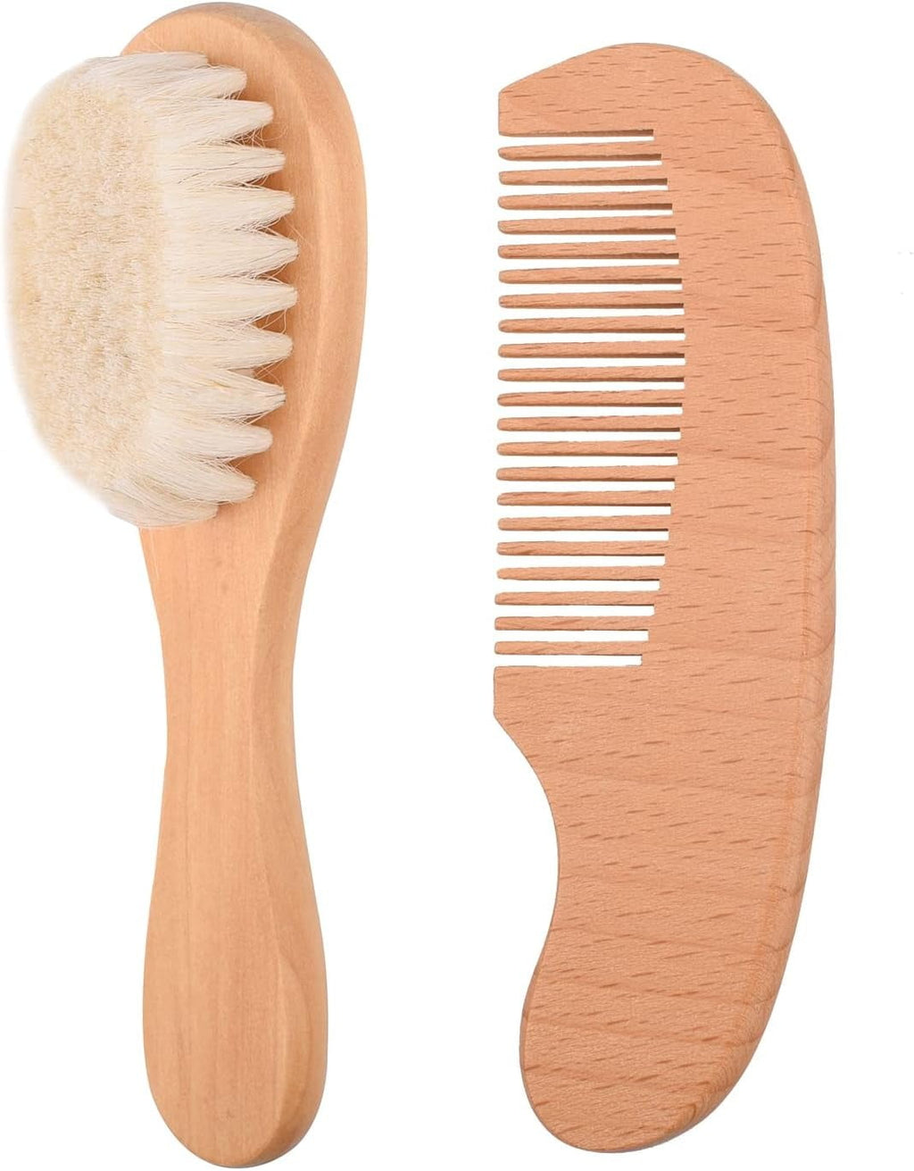 2pcs Baby Natural Wooden Handle Hair Brush and Comb Set Baby Bath Massage Beech Wool Brush Massage Brush
