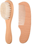 2pcs Baby Natural Wooden Handle Hair Brush and Comb Set Baby Bath Massage Beech Wool Brush Massage Brush