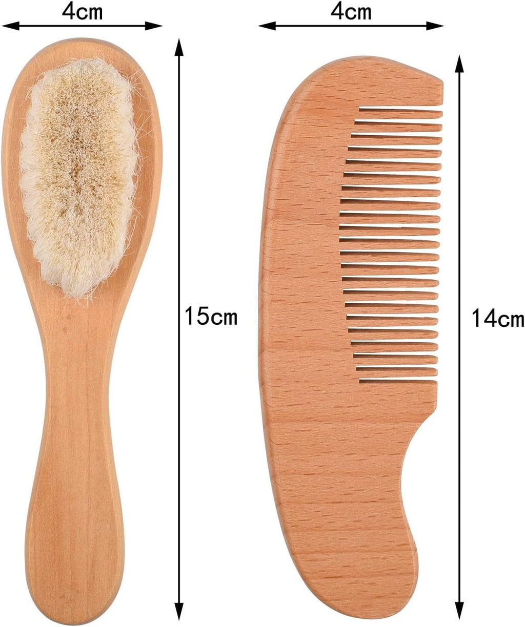 2pcs Baby Natural Wooden Handle Hair Brush and Comb Set Baby Bath Massage Beech Wool Brush Massage Brush