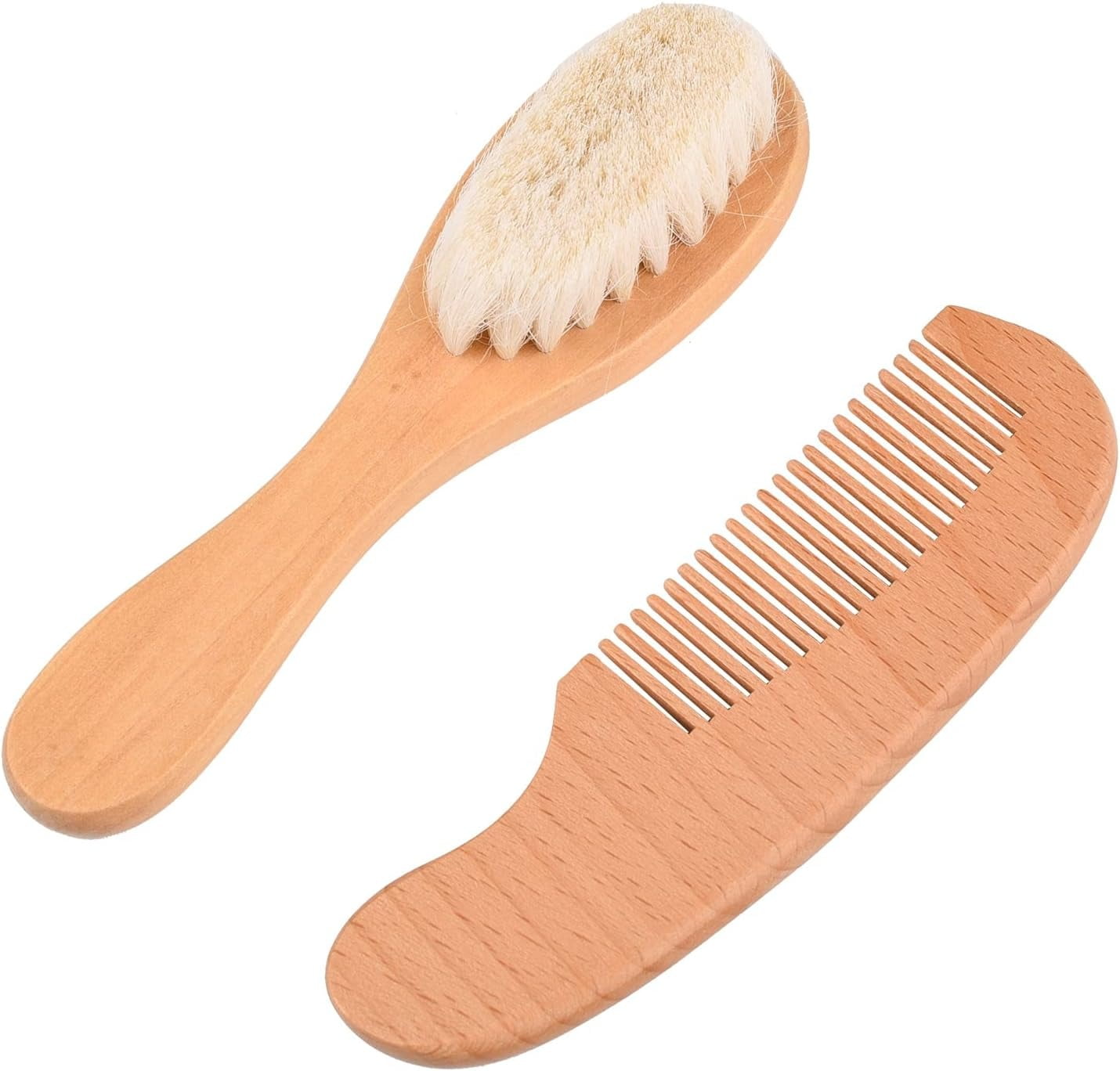 2pcs Baby Natural Wooden Handle Hair Brush and Comb Set Baby Bath Massage Beech Wool Brush Massage Brush