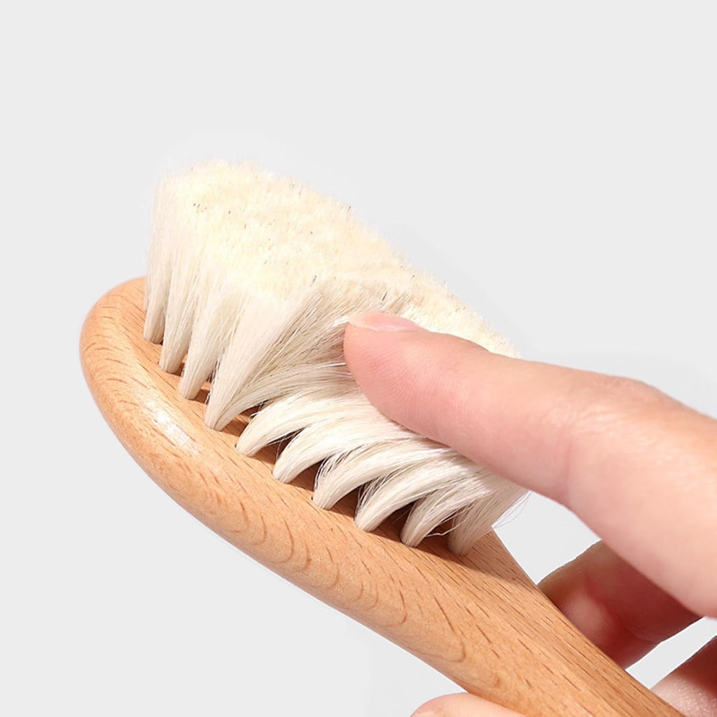 2pcs Baby Natural Wooden Handle Hair Brush and Comb Set Baby Bath Massage Beech Wool Brush Massage Brush