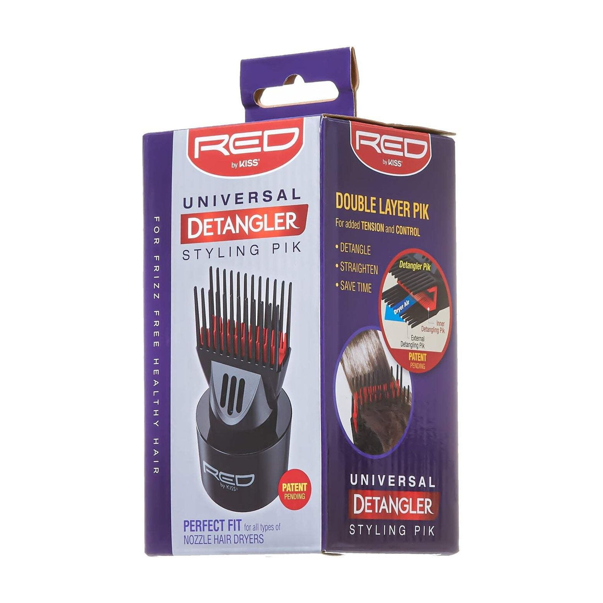 RED by Kiss Universal Detangling Blow Dryer Hair Styling Pik, Heavy-Duty Nylon, Frizz Free Straightening, Ideal for Natural Hair, Weaves, Wigs, Compatible with All Dryers