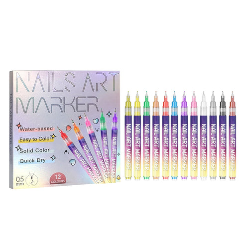 12 Colors Nail Art Pens Set, DIY Quick-Dry Graffiti Dotting Liner Pens, Nail Doodle Markers for Manicure, Fine-Tip Design Tools for Home &amp; Salon