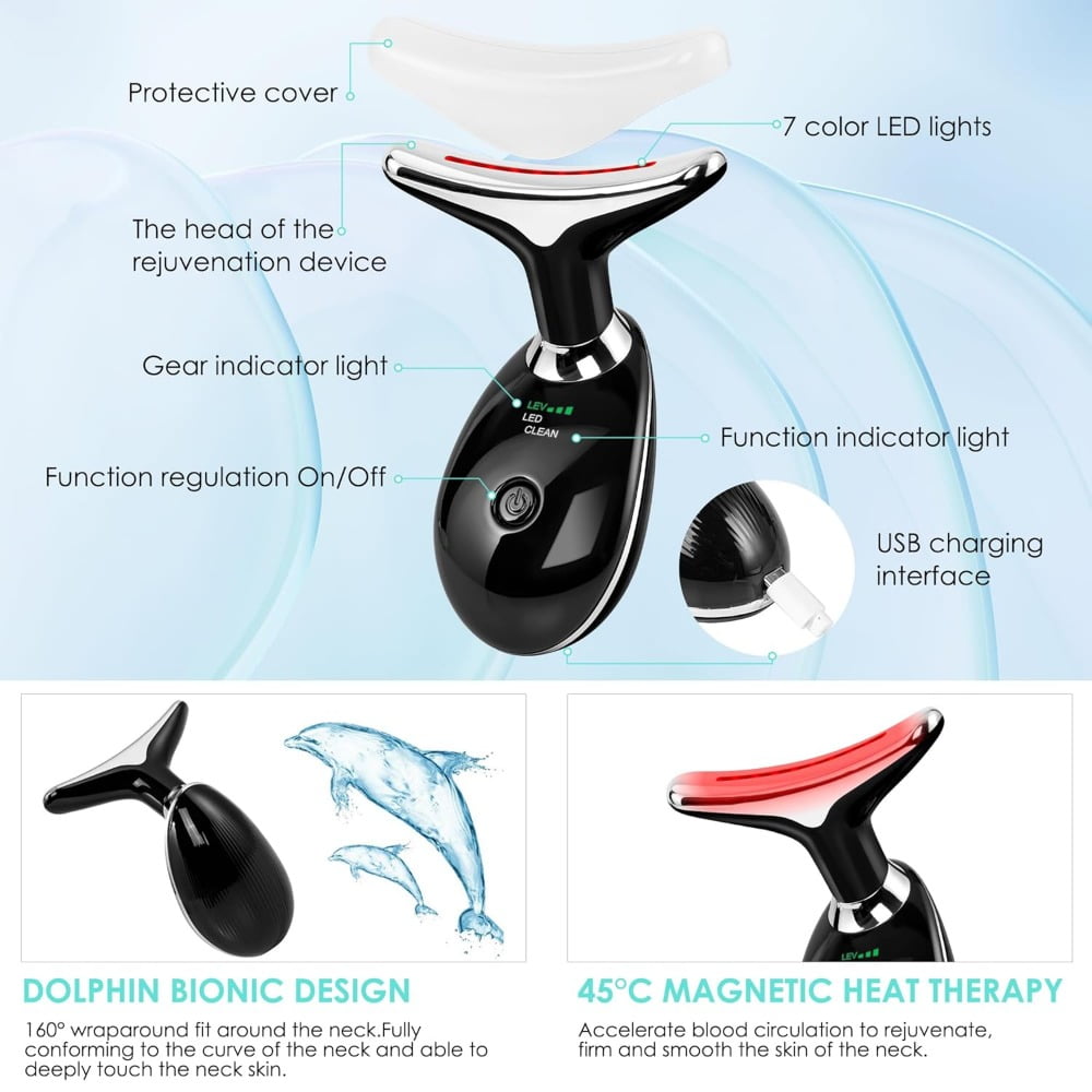 Facial Massager for Face and Neck, Red-Light-Therapy-for-Face and Neck, Face culpting Wand with 7 Color, at-Home Face Tool for Skin Care (Pink)