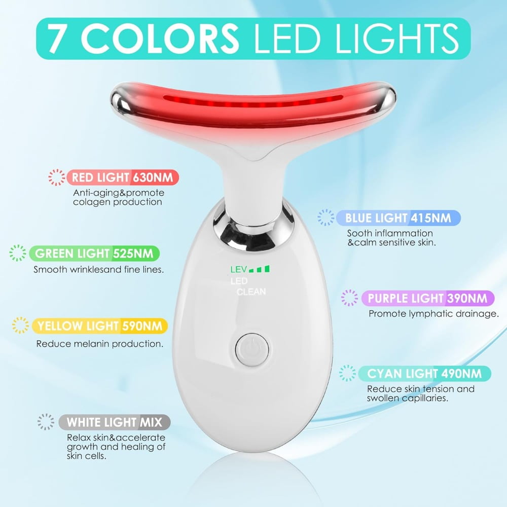 Facial Massager for Face and Neck, Red-Light-Therapy-for-Face and Neck, Face culpting Wand with 7 Color, at-Home Face Tool for Skin Care (Pink)