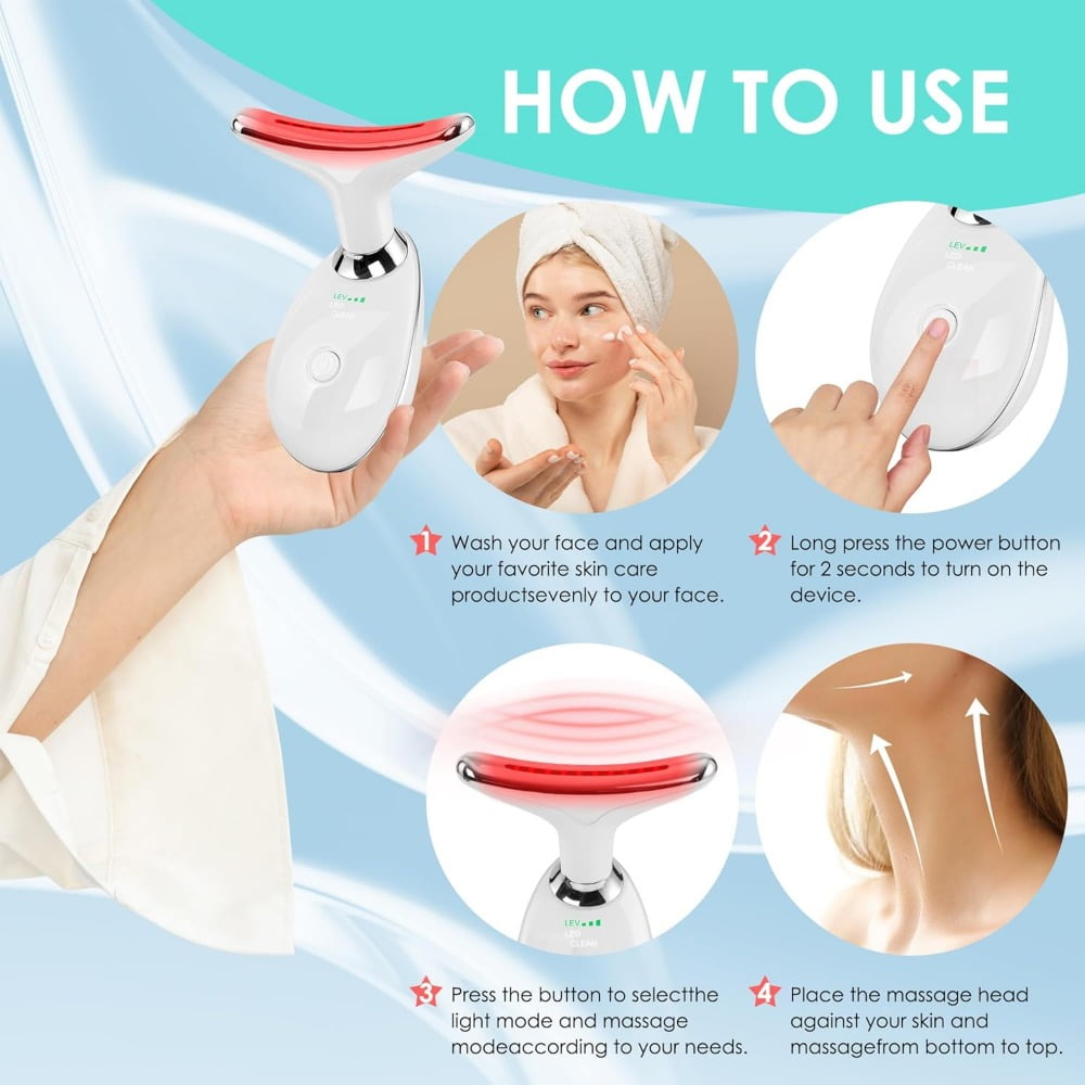 Facial Massager for Face and Neck, Red-Light-Therapy-for-Face and Neck, Face culpting Wand with 7 Color, at-Home Face Tool for Skin Care (Pink)