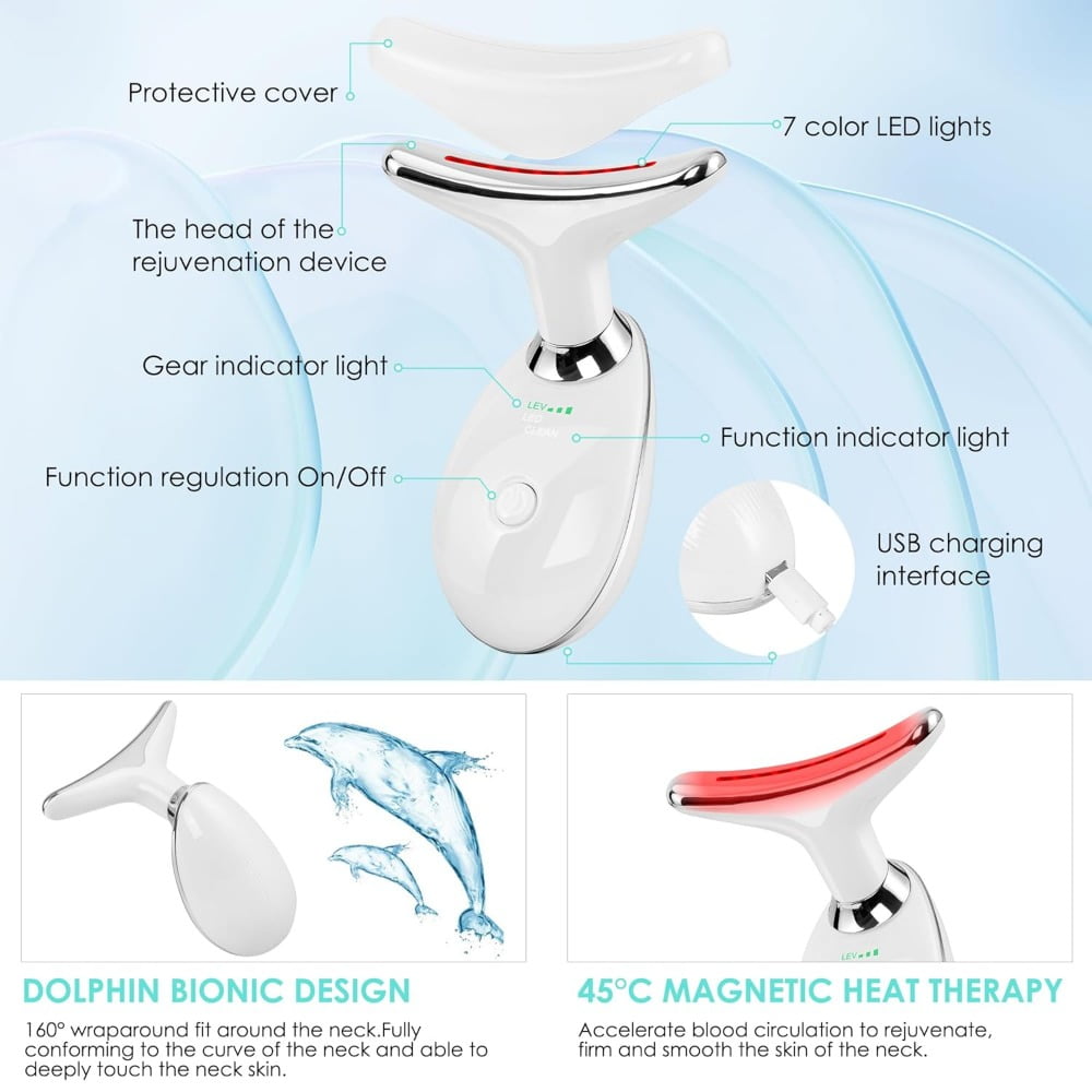Facial Massager for Face and Neck, Red-Light-Therapy-for-Face and Neck, Face culpting Wand with 7 Color, at-Home Face Tool for Skin Care (Pink)