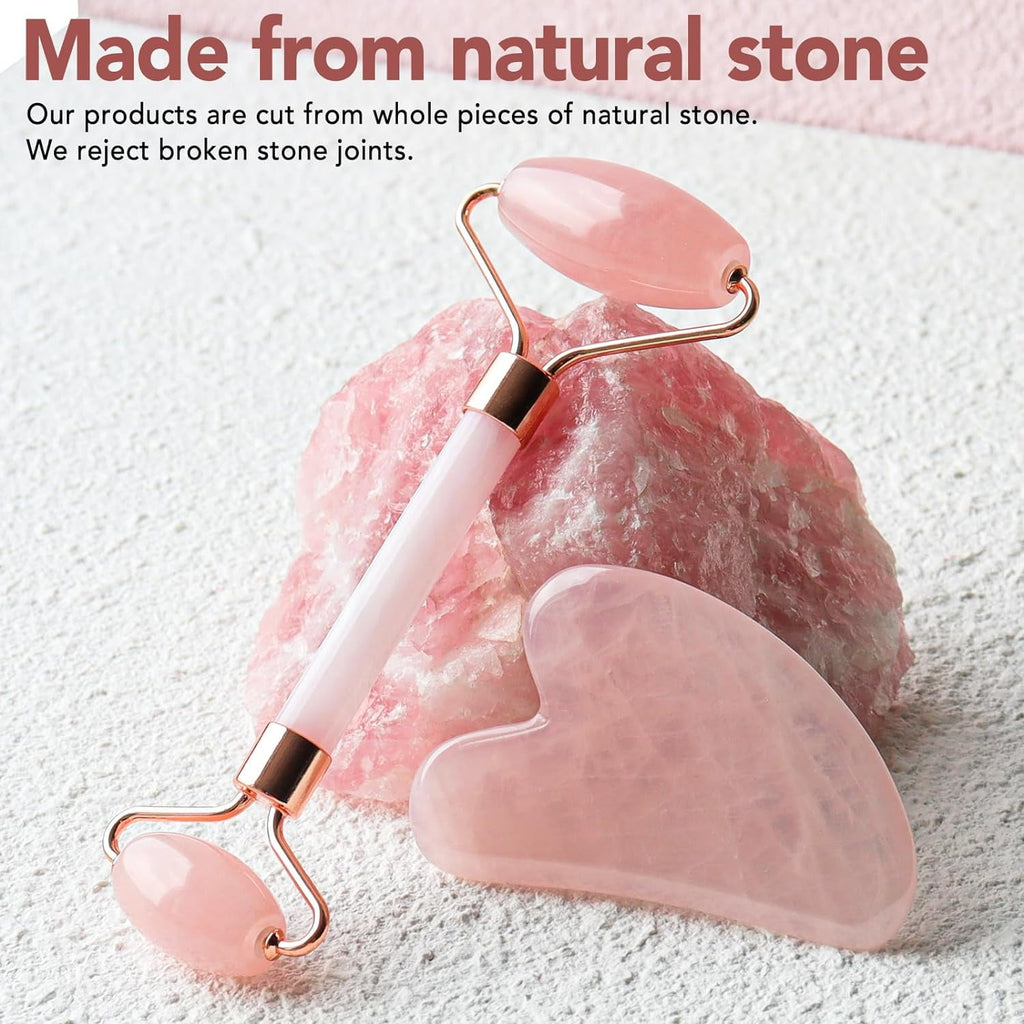 CozyNestFinds Face Massager Rose Quartz Face Roller &amp; Gua Sha Facial Tool Set, Muscle Tension Relief, Skin Care Gifts for Woman/Men, Skin Care Gifts