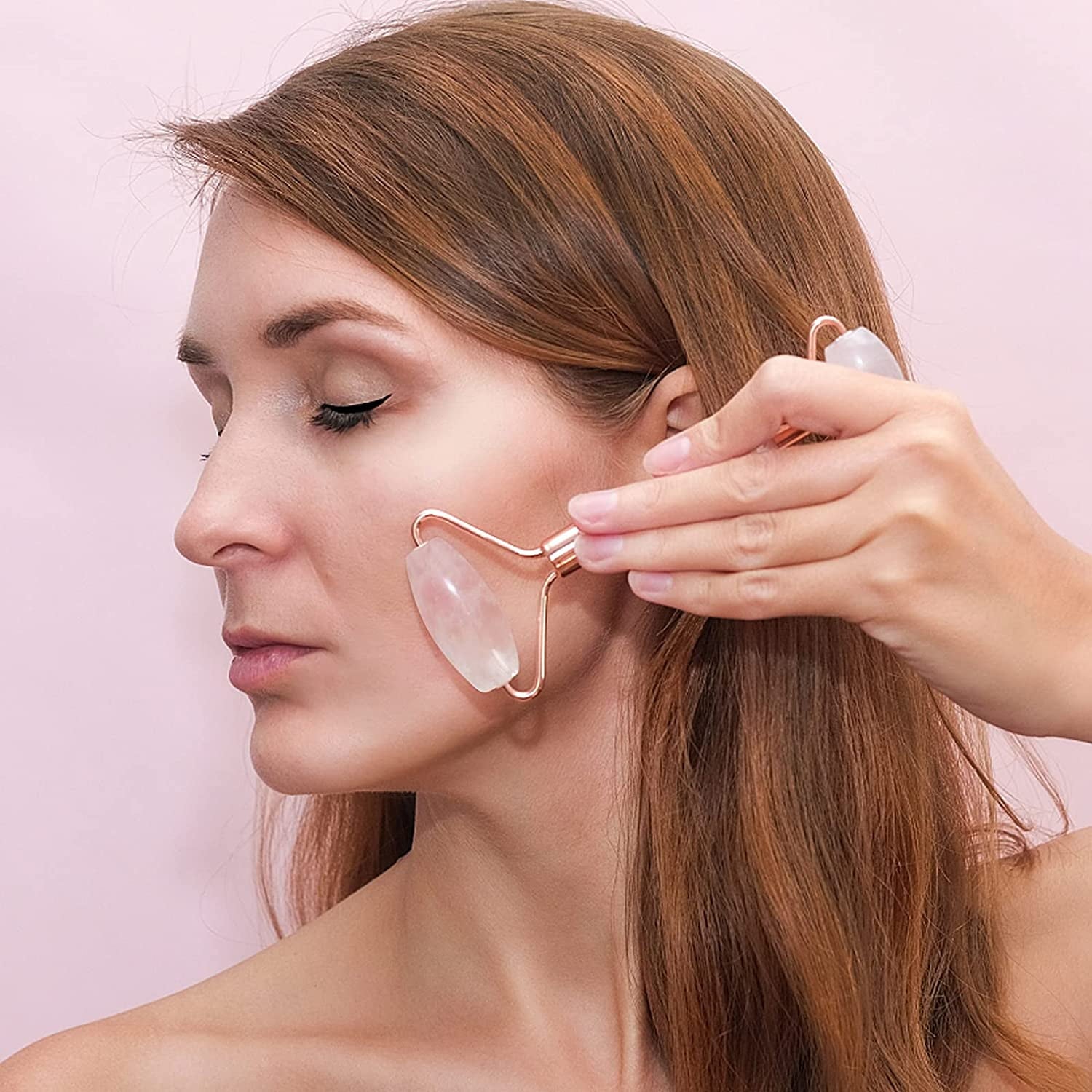 CozyNestFinds Face Massager Rose Quartz Face Roller &amp; Gua Sha Facial Tool Set, Muscle Tension Relief, Skin Care Gifts for Woman/Men, Skin Care Gifts