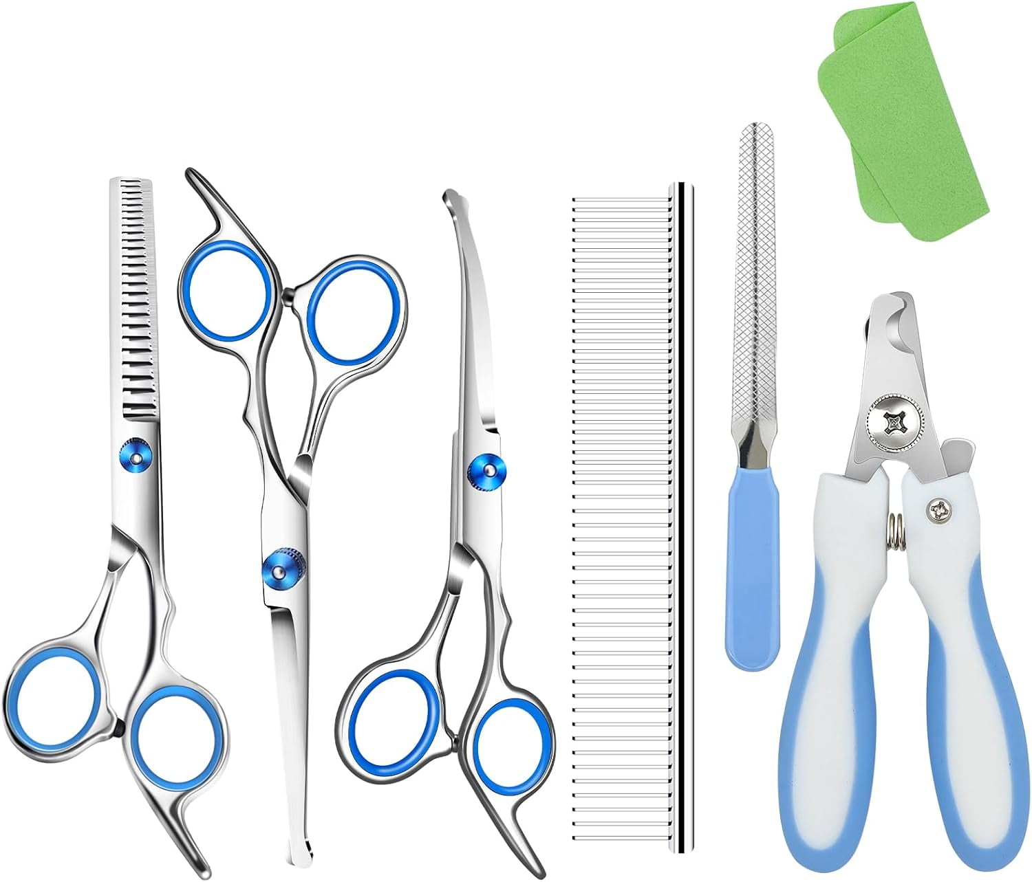 with Safety Round Tip,Pet  Kit, Shears for ,Incude Thinning,Curved  and Comb for dogs, cats.Suitable for The Right Hand