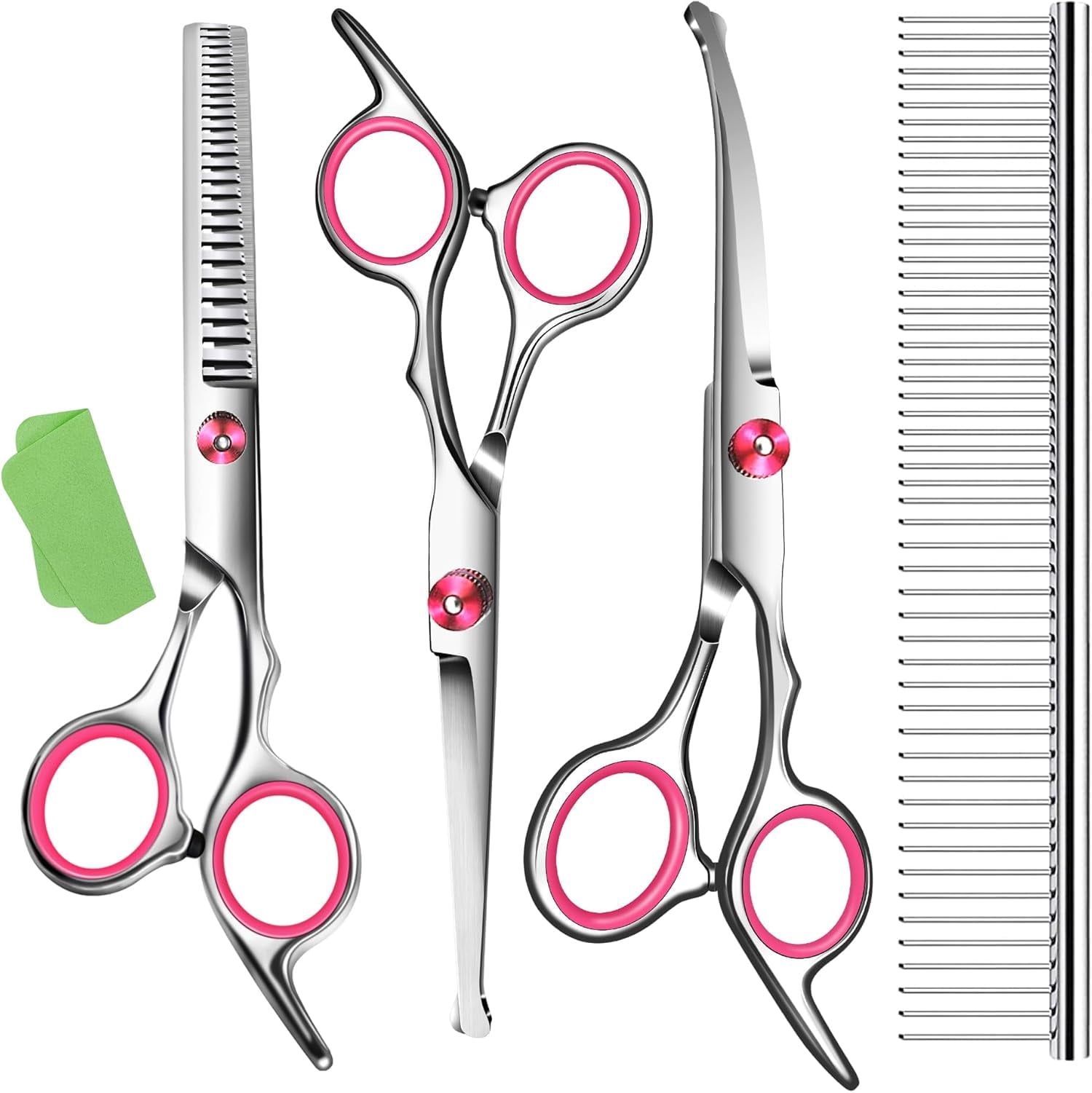with Safety Round Tip,Pet  Kit, Shears for ,Incude Thinning,Curved  and Comb for dogs, cats.Suitable for The Right Hand
